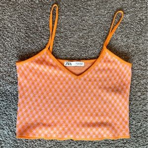 Orange+Pink checkered Zara Crop Top